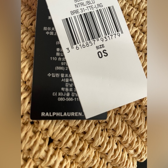 BRAND NEW - RALPH LAUREN LEATHER TRIM LARGE BRIE TOTE BAG STRAW AND BLUE LEATHER - Picture 4 of 7